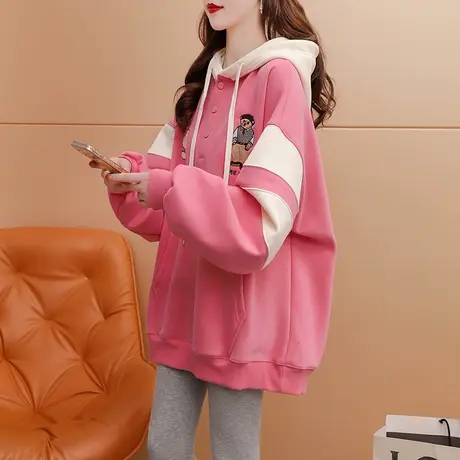 加绒加厚连帽卫衣女2022新款秋冬爆款时尚洋气减龄宽松设计感外套商品大图