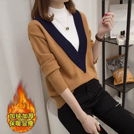 毛衣女款2023新款秋冬季爆款慵懒风套头假两件打底衫时尚洋气上衣图片
