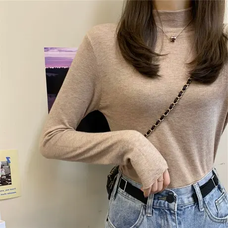 双面德绒发热打底衫女秋冬加绒半高领内搭时尚洋气长袖上衣ins潮商品大图