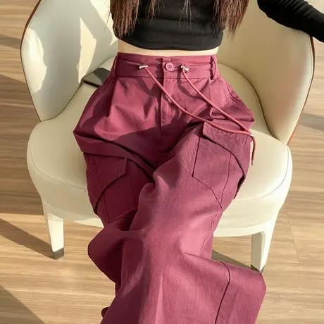 束脚阔腿工装裤女秋冬新款高腰显瘦垂感直筒美式高街哈伦运动裤子商品大图