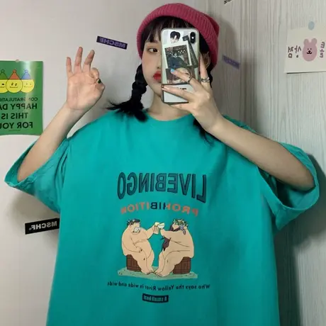 网红ins超火短袖t恤女宽松韩版原宿bf慵懒风半袖百搭chic上衣服潮商品大图