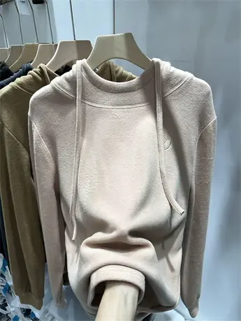 欧货双面德绒卫衣帽衫女2023年秋冬新款保暖慵懒风连帽发热打底衫商品大图