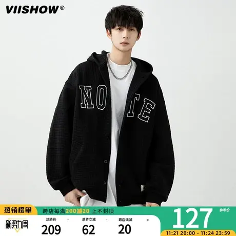 VIISHOW男士棒球服男秋季潮牌ins连帽美式男生假两件外套2023新款商品大图