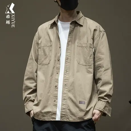 日系长袖衬衫男士外套宽松大码多口袋工装风纯棉男款衬衣2024春秋商品大图