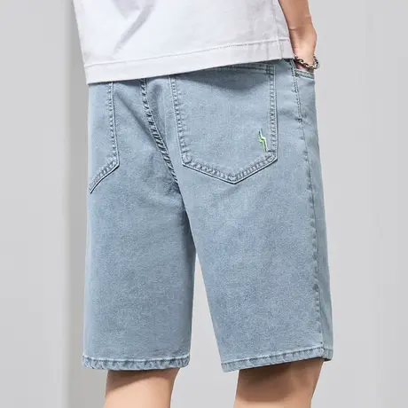 刺绣牛仔短裤男士宽松外穿夏季薄款五分休闲中裤子男款半截大裤衩商品大图