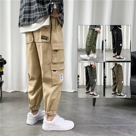 工装裤男士春秋款口袋束脚卫裤潮牌痞帅高街运动休闲九分裤子夏装商品大图