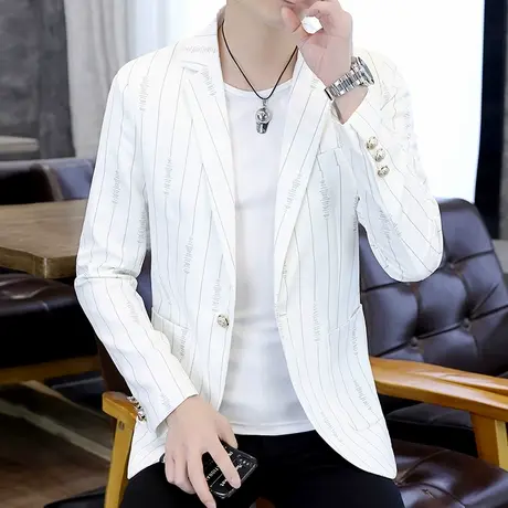 春秋季潮流西装男士韩版修身上衣青年成熟休闲外套条纹百搭小西服图片