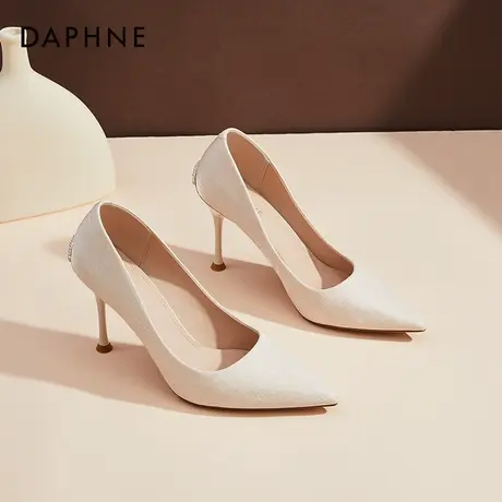达芙妮单跟高跟鞋女2021年春秋新款软皮气质名媛旗袍高级美式单鞋图片