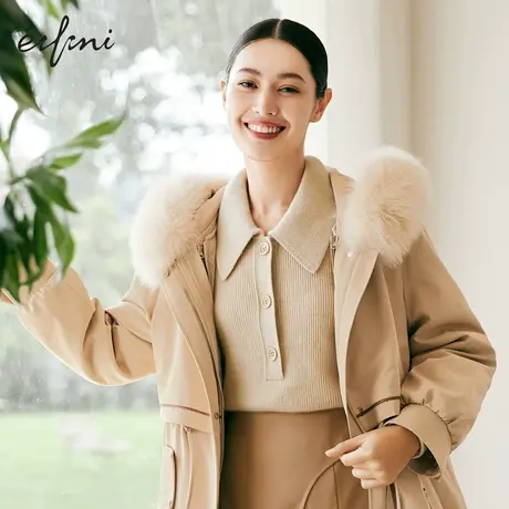 【商场同款】伊芙丽2021冬新款复古polo领翻领针织衫女1CA333061商品大图