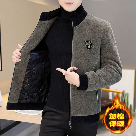 男士高端加厚貂绒外套秋冬季短款立领毛呢大衣夹棉保暖轻熟风夹克商品大图