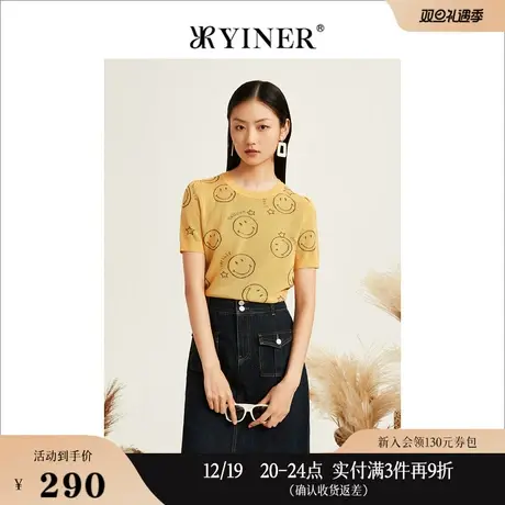 Smiley®联名YINER音儿线上专选女装秋季冰丝上衣笑脸针织衫商品大图