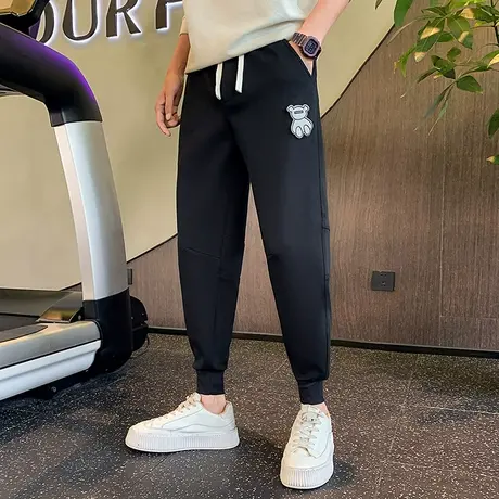 潮牌秋季纯色小熊贴标休闲男网红ins潮流痞帅束脚运动哈伦裤卫裤商品大图