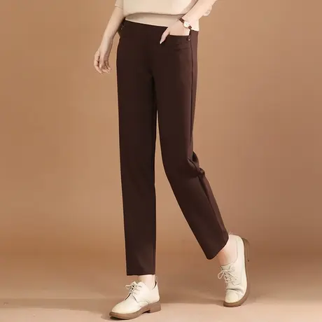 韩潮袭人松紧腰时髦咖色休闲裤女2024春季新款宽松显瘦哈伦裤商品大图