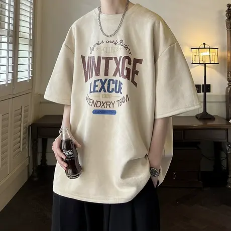 短袖T恤男夏季2023新款情侣宽松设计感小众休闲半袖潮流薄款上衣商品大图