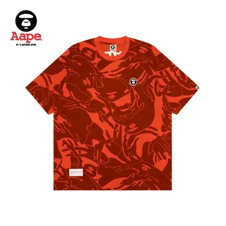 Aape旗舰店男装春夏猿人徽章字母刺绣潮流迷彩休闲短袖T恤1415XXM商品大图