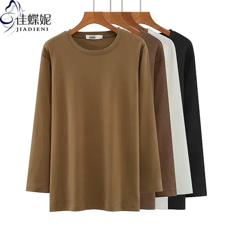 早春新款圆领宽松大码美拉德双面德绒保暖长袖体恤上衣女打底衫商品大图