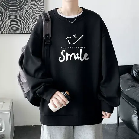 华夫格长袖t恤男孩春秋冬季青少年潮牌初中高中学生大童加绒卫衣图片