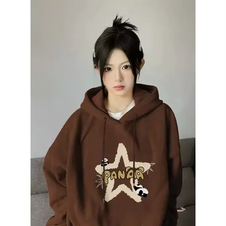 连帽美拉德卫衣女春秋冬2024新款加绒加厚宽松慵懒风美式复古外套商品大图