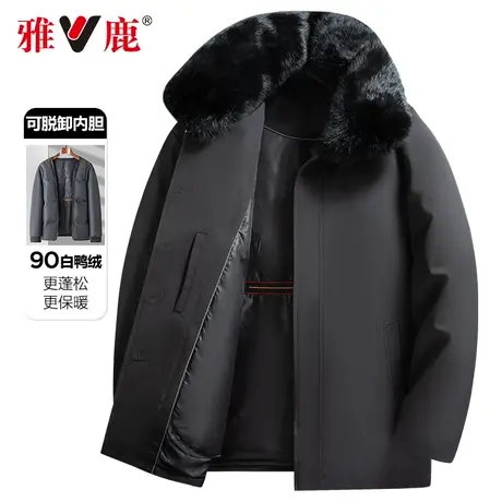 【獭兔大毛领】雅鹿中老年人男士羽绒服可拆卸内胆爸爸秋冬装外套商品大图