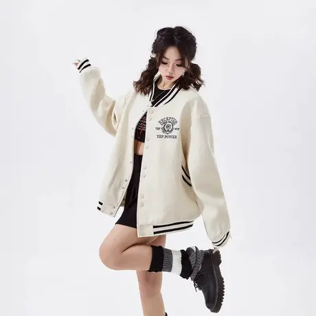 【好物体验专享】美式学院风棒球服外套女春季复古设计感夹克宽松商品大图