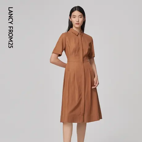 LANCY/悦朗姿女装2023春季新款中长款衬衫连衣裙女收腰短袖裙子商品大图