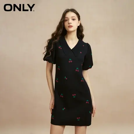 ONLY奥莱樱桃图案印花收腰A字针织连衣裙女图片