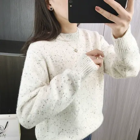 圆领套头毛衣女士春装2014新款宽松慵懒风花纱洋气针织衫秋冬上衣图片