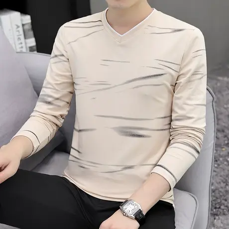 长袖T恤男秋装上衣纯棉秋衣V领打底衫潮男装秋季薄款卫衣帅气衣服商品大图