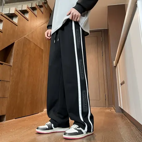 休闲长裤男春秋季新款美式宽松直筒运动裤男士夏季薄款冰丝裤子男商品大图