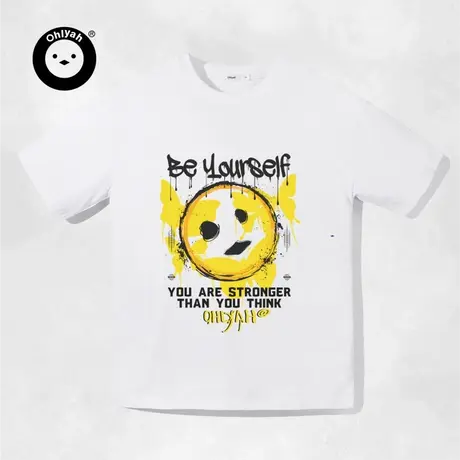 Ohlyah设计师原创卡通品牌字母印花中性T恤新款纯棉重磅短袖男女图片