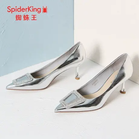 SPIDER KING/蜘蛛王高跟鞋2023秋商场新款女单鞋婚礼亮皮尖头方扣图片