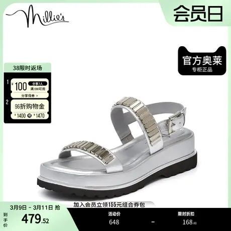 millie's/妙丽奥莱夏商场同款时尚一字带厚底女凉鞋SFB05BL2图片