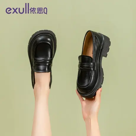 依思Q官方乐福鞋女2024新款春季单鞋黑色厚底百搭英伦风小皮鞋女商品大图