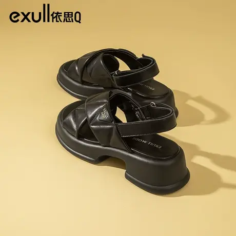 依思q凉鞋2024夏季新款厚底小个子增高软底休闲凉拖女外穿魔术贴商品大图