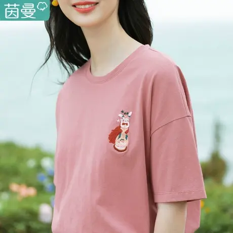 茵曼旗舰店官方宽松短款上衣纯棉女装短袖2024新款T恤夏天体桖商品大图