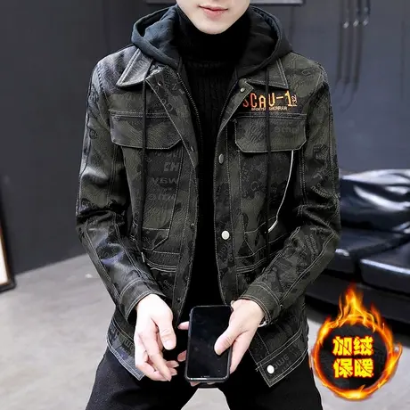 冬季加绒加厚男士棉服潮牌韩版毛领保暖冬装鹿皮绒夹克外套机车服商品大图