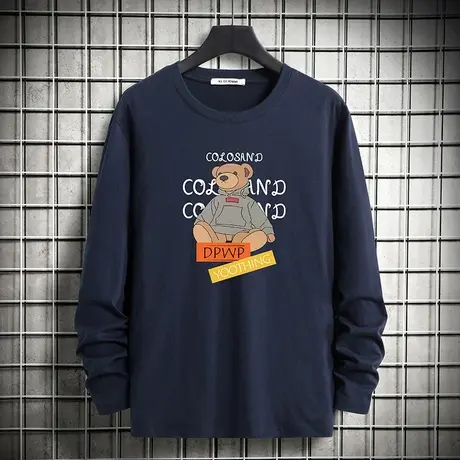 纯棉长袖t恤男潮牌小熊印花秋季小衫宽松秋衣内搭打底衫全棉体恤商品大图