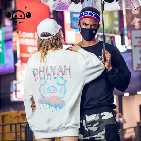 2022春秋新款情侣纯棉圆领卫衣男女小猪胸花宽松潮牌ins长袖上衣商品大图