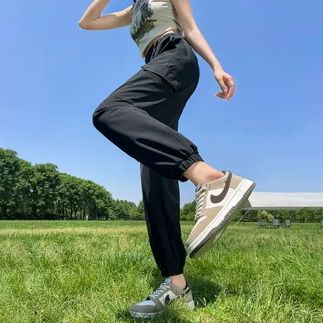 黑色工装裤女夏季薄款宽松冰丝速干凉凉裤灯笼裤高腰休闲运动裤子商品大图