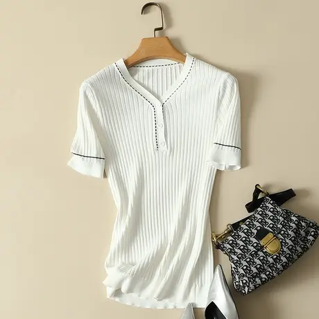 冰丝针织衫女短袖t恤短款夏季bm风辣妹上衣设计感小众2022年新款商品大图