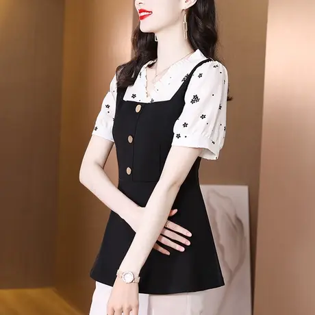 短袖t恤女装夏季2023年新款中长款减龄洋气漂亮小衫收腰裙摆上衣商品大图