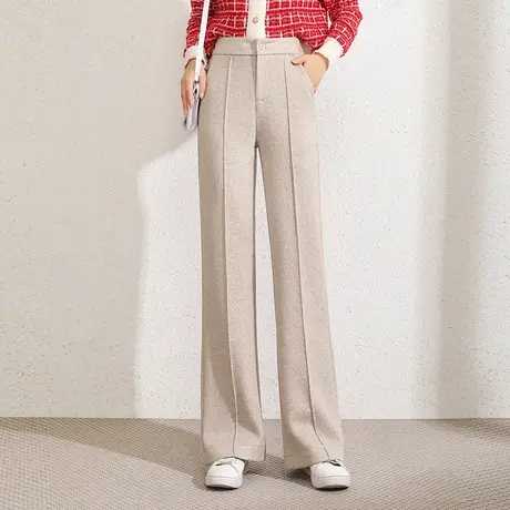 2022秋冬新款毛呢加厚阔腿裤女时尚气质垂感直筒裤休闲宽松长裤子商品大图