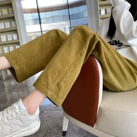 灯芯绒哈伦裤女2023年春秋新款高腰直筒宽松显瘦九分哈伦萝卜裤潮商品大图