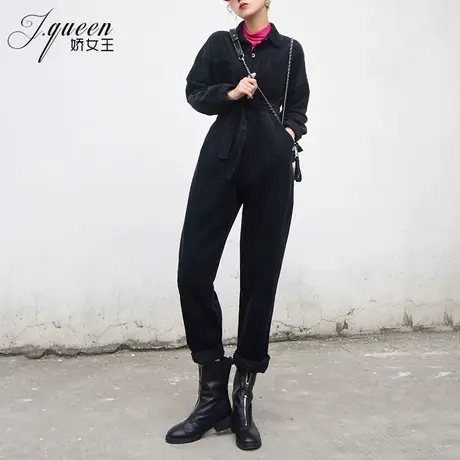 灯芯绒连体裤女秋季新款工装裤韩版复古时尚宽松高腰显瘦连衣裤子商品大图