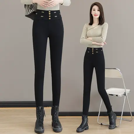 紧身裤女秋季新款排扣设计感高腰小脚铅笔裤弹力显瘦外穿打底裤潮商品大图