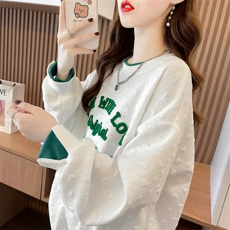 华夫格卫衣女春秋季韩版宽松设计感小众大码薄款假两件上衣服外套图片