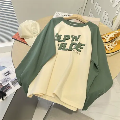 ins超火美式复古长袖T恤女春装2022新款欧货宽松洋气减龄上衣百搭图片