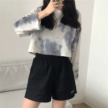 2023年新款小众设计感短款宽松长袖T恤女装早秋季扎染上衣服潮ins图片