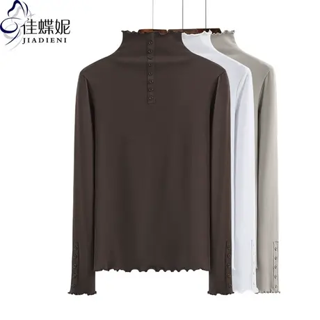 秋冬新款半高领修身纯棉长袖保暖体恤上衣打底衫内搭韩版女装瘦商品大图