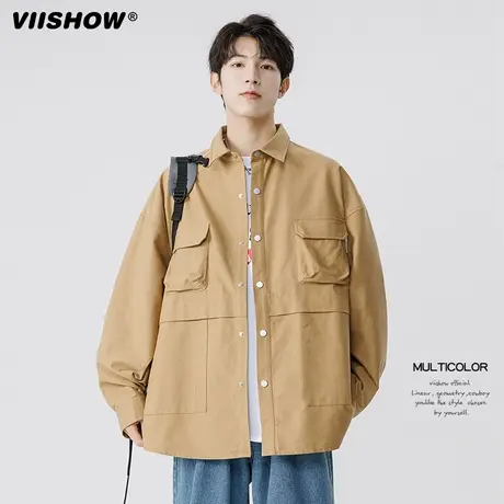 VIISHOW美式复古重磅外套男潮牌宽松休闲痞帅多口袋印花工装夹克图片